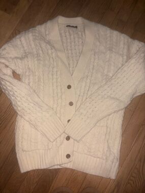 Brandy Melville Cream Cable-Knit Button-Up Cardigan